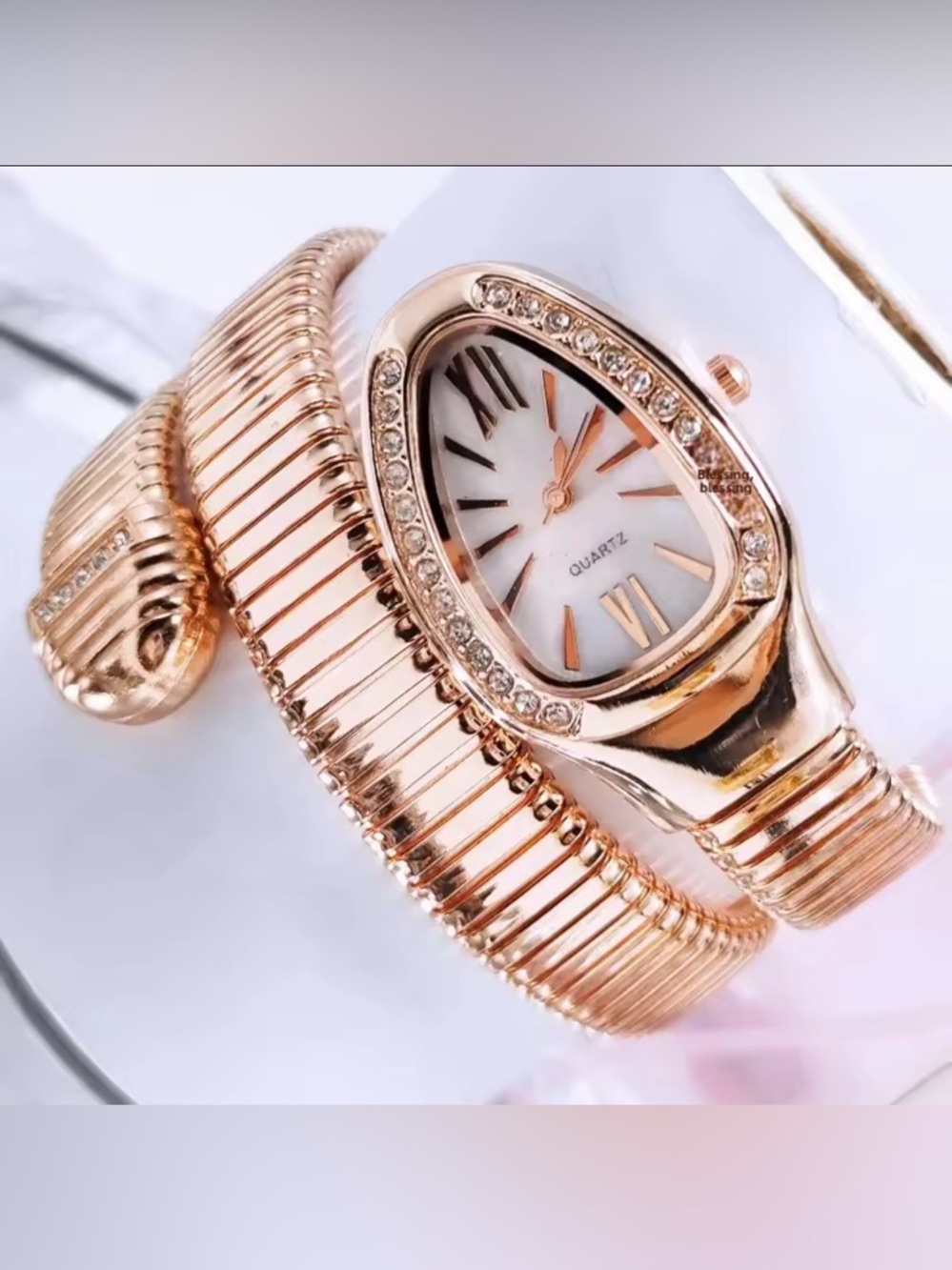 Brand New in Box Rose Gold Serpentine Watch with Crystal Accents